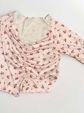 Pink Floral Ruched Long Sleeve Top